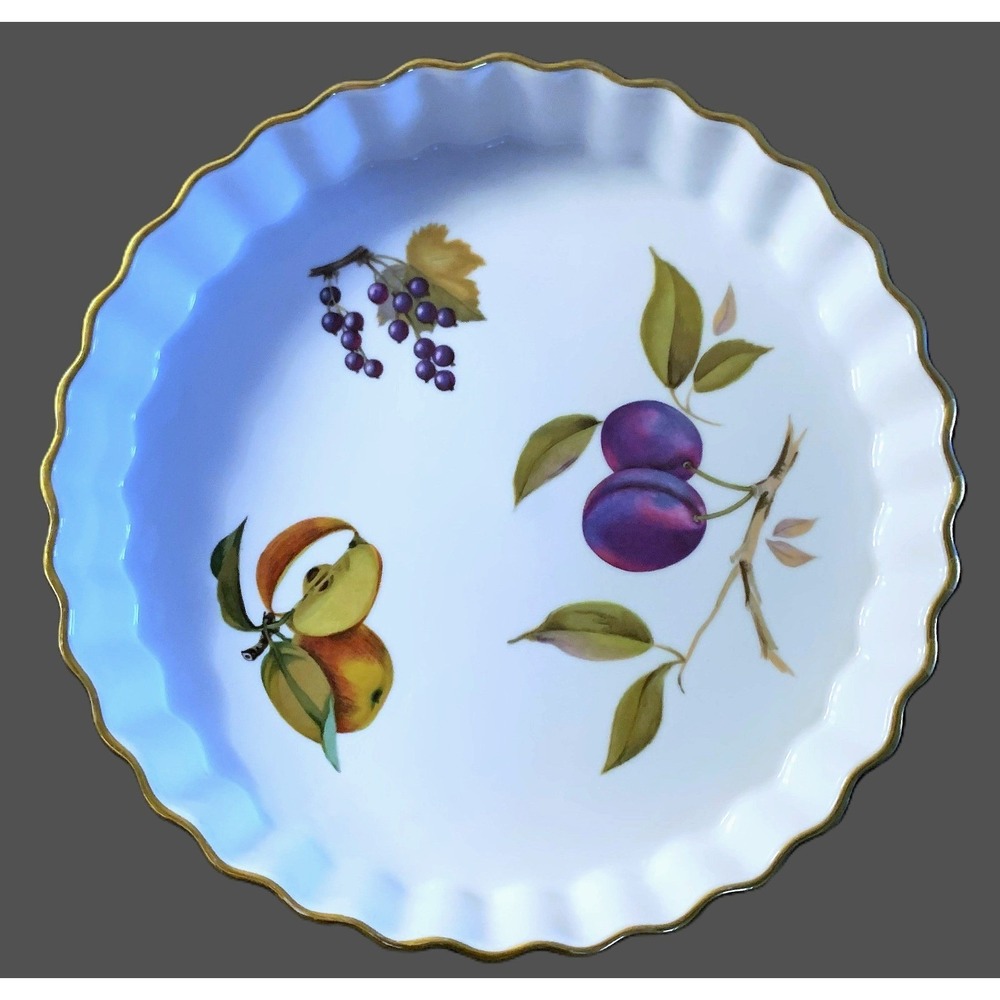 Royal Worcester Porcelain Evesham Fruits Quiche/Tart Bake Dish England NOS 8.75"